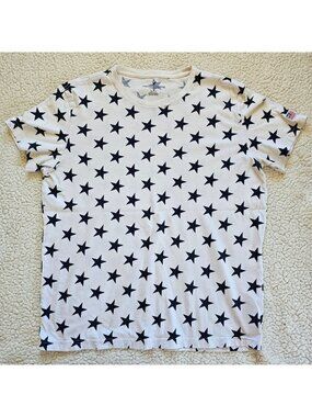 American Eagle M Star Print White T-Shirt Mens Casual Crew Neck Cotton Tee